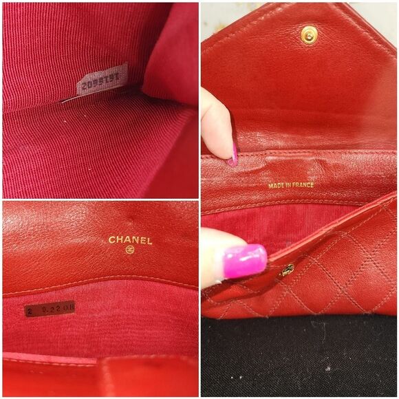 Authentic Chanel Lambskin Diamond Stitched Envelope Matlesse Wallet Red - Picture 16 of 16